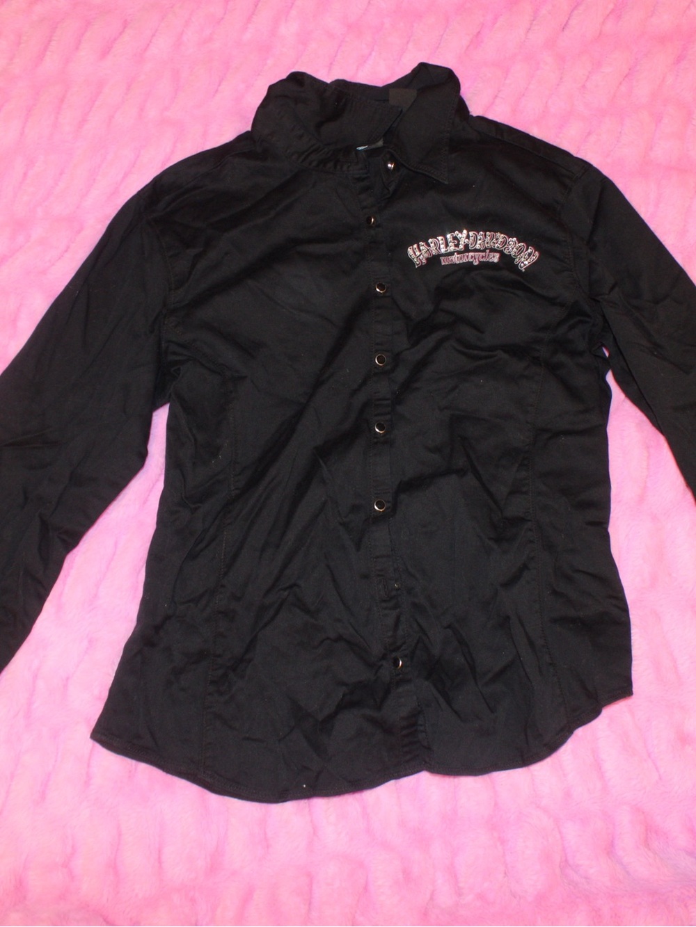 Harley-Davidson Black Men's Long Sleeve Button-Down Shirt with Embroidered Logo